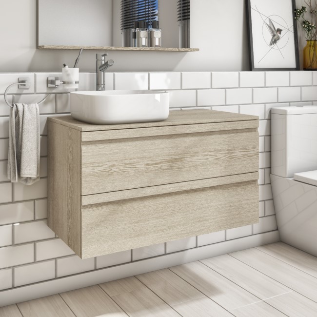 900mm Light Wood Effect Wall Hung Countertop Vanity Unit with Basin - Boston