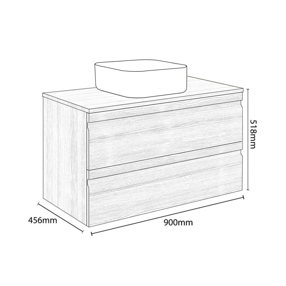 900mm Light Oak Wall Hung Countertop Vanity Unit with Basin Boston