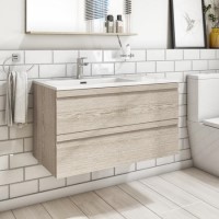 900mm Light Wood Effect Wall Hung Vanity Unit with Basin - Boston 900mm Light Wood Effect Wall Hung Vanity Unit with Basin - Boston
