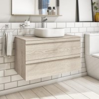 GRADE A1 - 900mm Wall Hung 2 Drawer Vanity Unit Light Oak - Boston