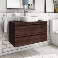900mm Wall Hung 2 Drawer Vanity Unit Dark Oak - Boston 900mm Wall Hung 2 Drawer Vanity Unit Dark Oak - Boston