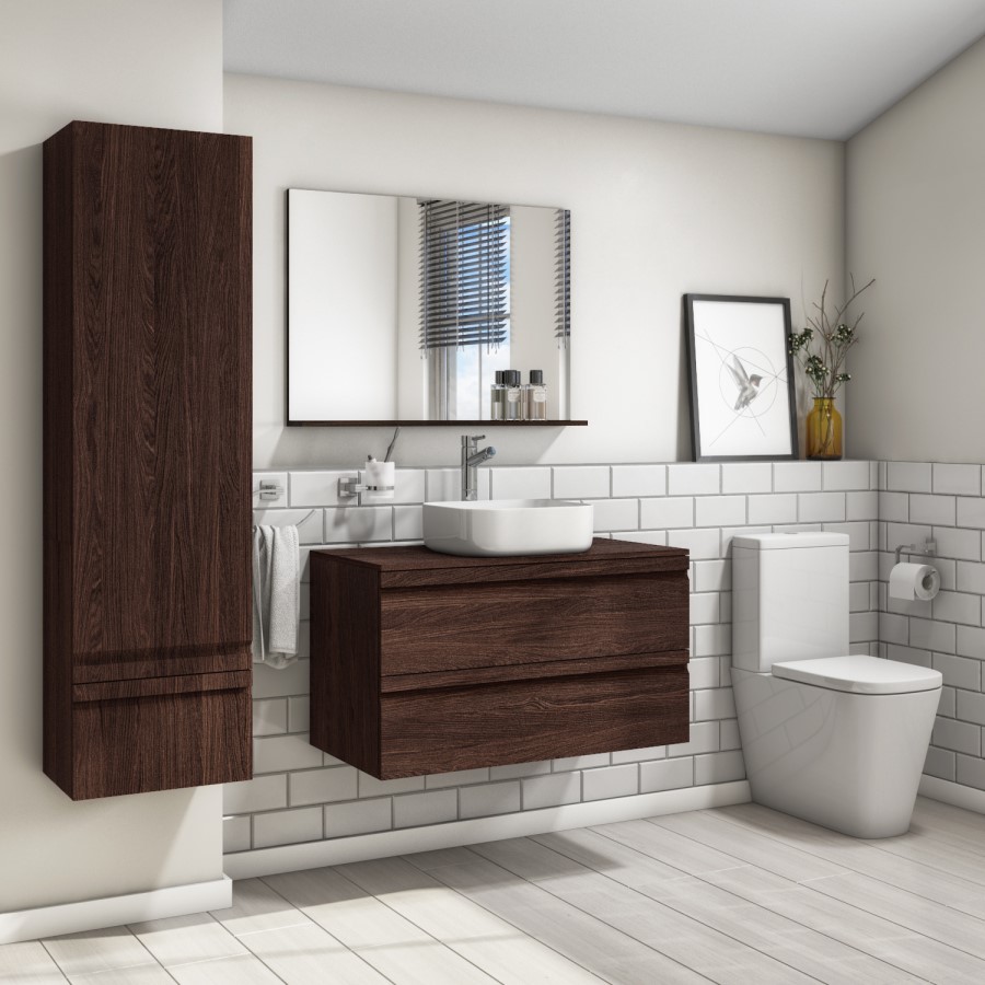 900mm Wall Hung 2 Drawer Vanity Unit Dark Oak - Boston