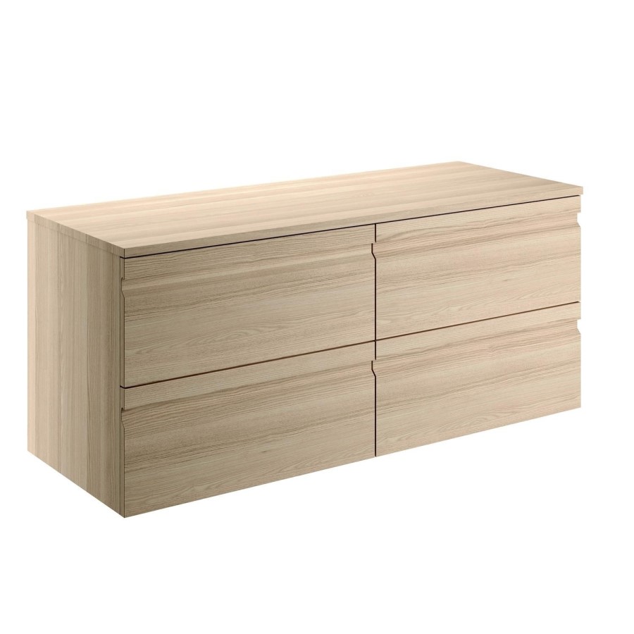 1200mm Wall Hung Vanity Unit with Countertop Basin Light Oak - Boston