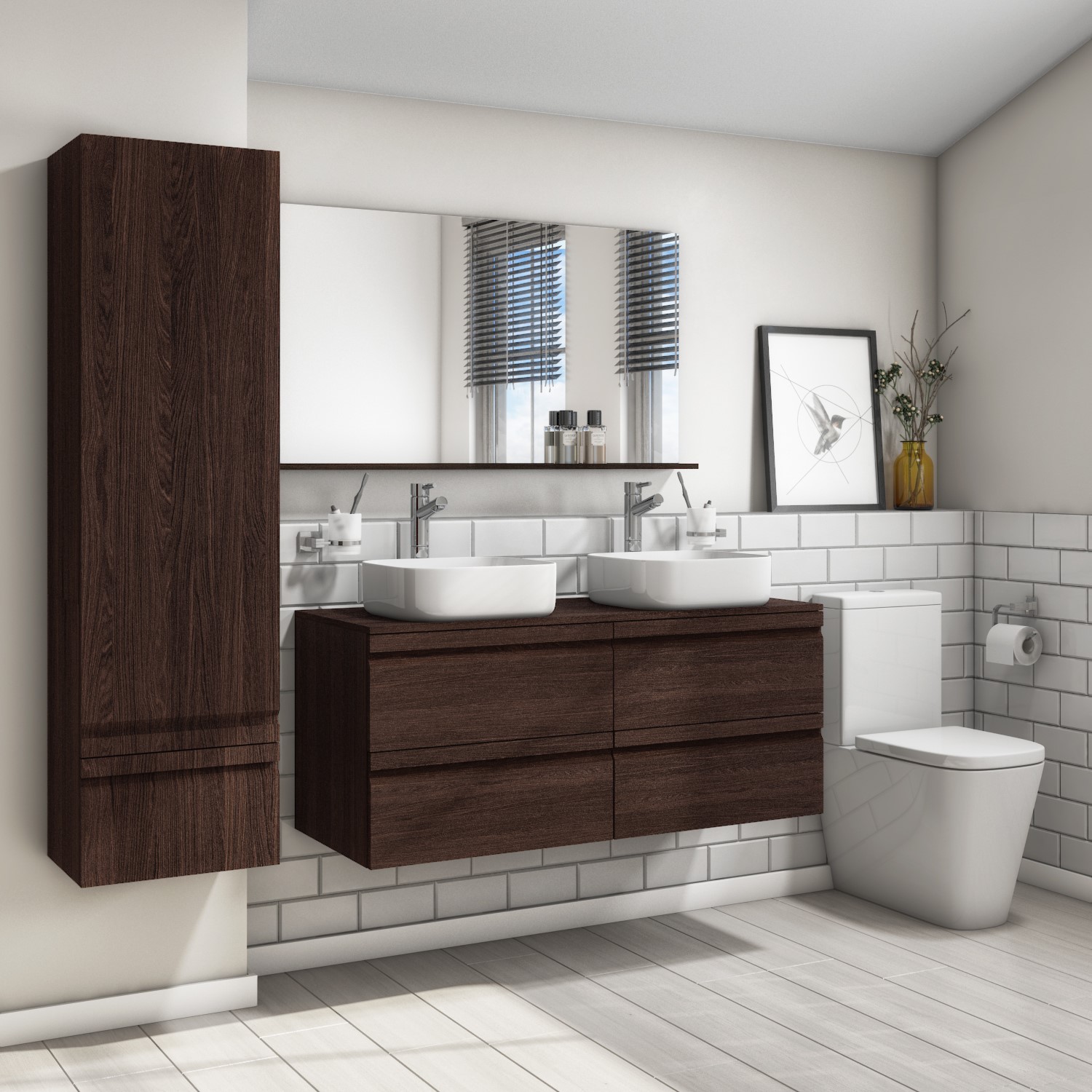 1200mm Wall Hung Vanity Unit Dark Oak Boston Better Bathrooms