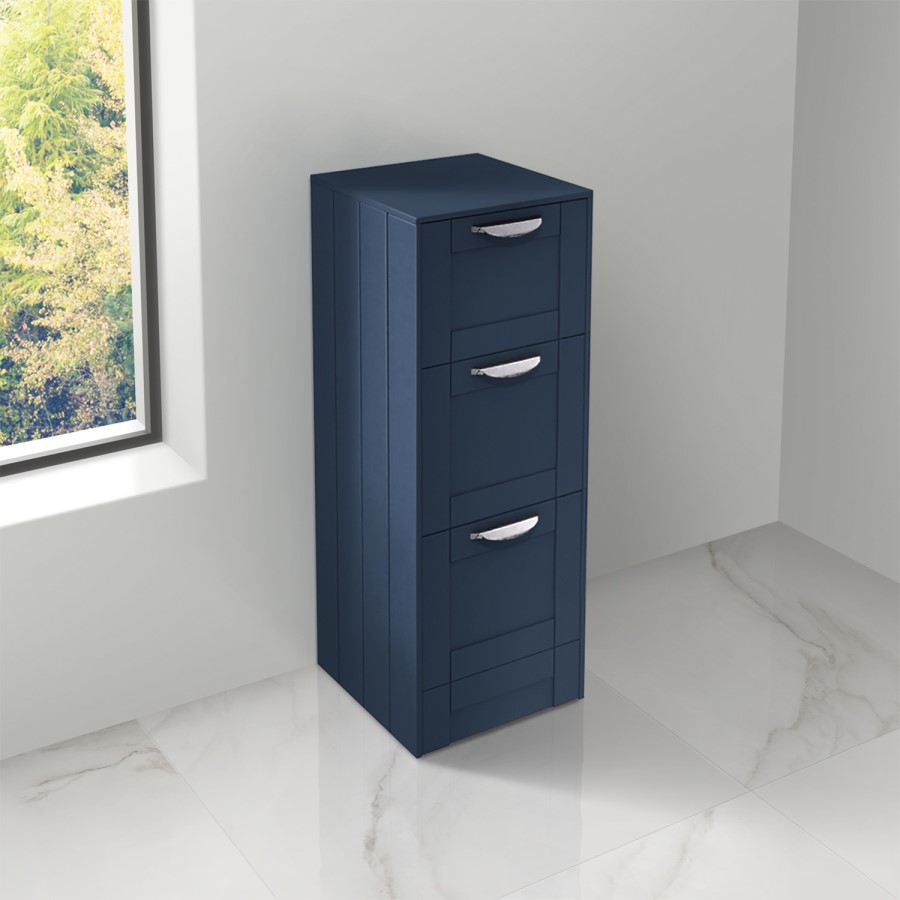 Nottingham 350mm Floor Standing Storage Unit Indigo Blue 3 Drawer Unit Traditional Handle