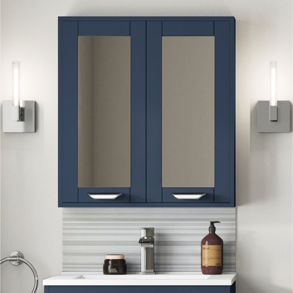 600mm Wall Hung Mirrored Indigo Blue Unit Modern Handles