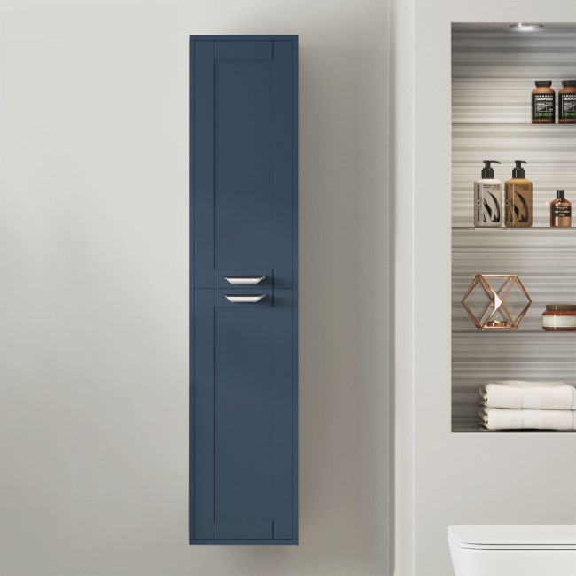 Nottingham 1400mm Wall Hung Storage Unit - Indigo Blue Double Door Modern Handle