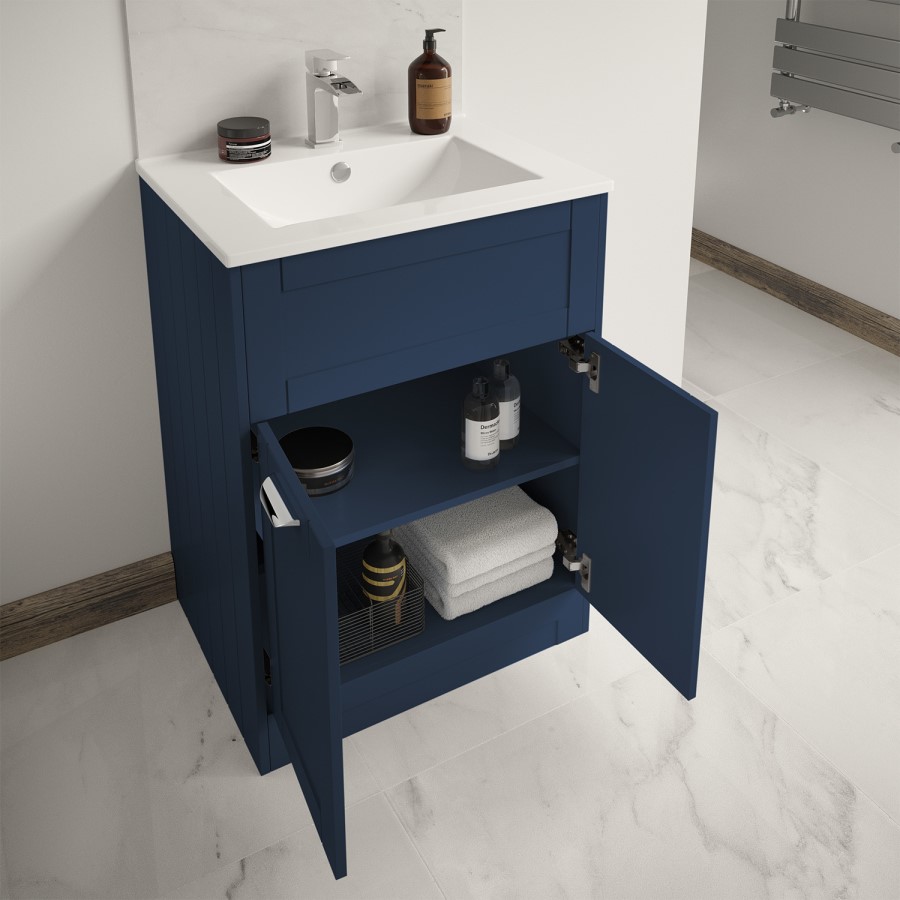600mm Floor Standing Basin Vanity Unit - Double Door Indigo Blue - Nottingham Range