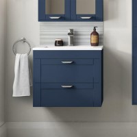 600mm Wall Hung 2 Drawer Vanity Unit with Basin Indigo Blue - Nottingham