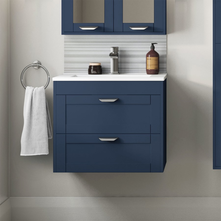 600mm Wall Hung 2 Drawer Vanity Unit with Basin Indigo Blue - Nottingham