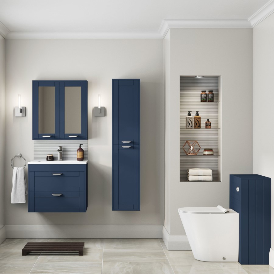 600mm Wall Hung 2 Drawer Vanity Unit with Basin Indigo Blue - Nottingham