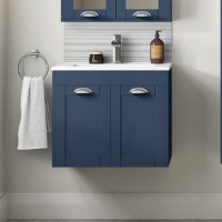600mm Wall Hung Vanity Basin Unit - Indigo Blue Double Door Traditional Handle - Nottingham Range 600mm Wall Hung Vanity Basin Unit - Indigo Blue Double Door Traditional Handle - Nottingham Range