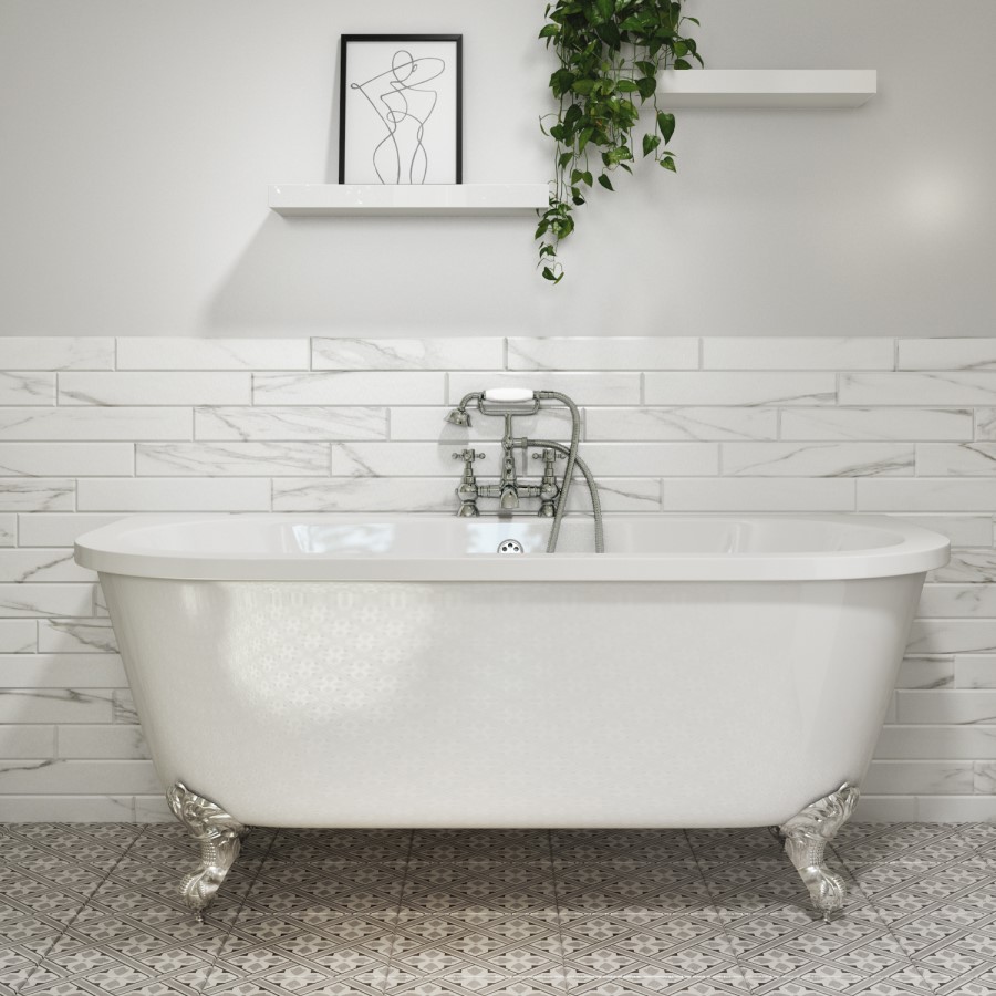 Traditional Back To Wall Bath with Chrome Feet - 1685 x 780mm
