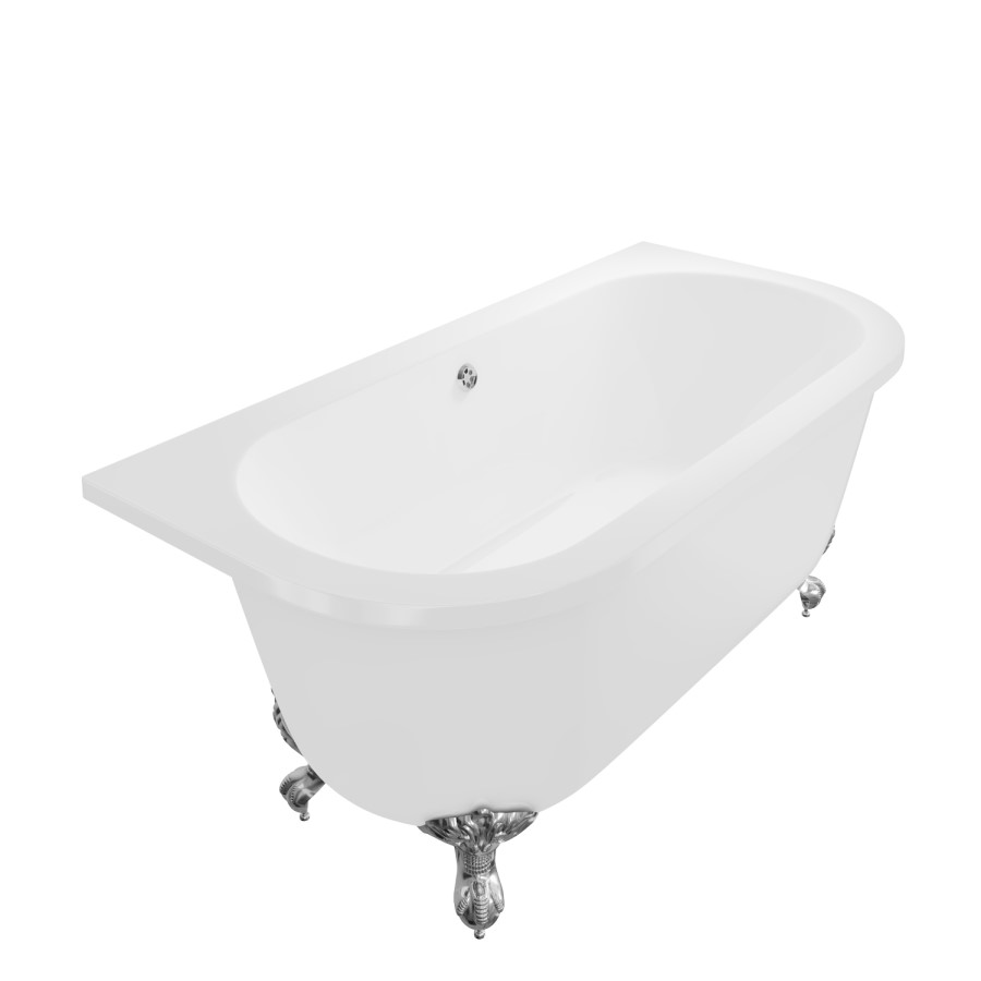 Traditional Back To Wall Bath with Chrome Feet - 1685 x 780mm