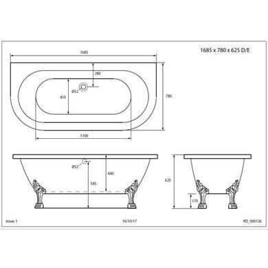 Traditional Back To Wall Bath with Chrome Feet - 1685 x 780mm
