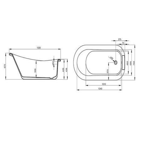 Grey Freestanding Slipper Bath with Black Feet - L1500 x W750mm - Nottingham