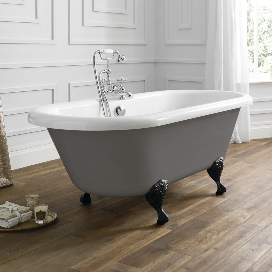 Grey Freestanding Straight Bath with Black Feet L1700 x W750mm Nottingham Range Better