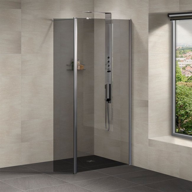 Neptune Walk In Shower Enclosure with Return Panel - 1850 x 900mm - 8mm Smoked Glass