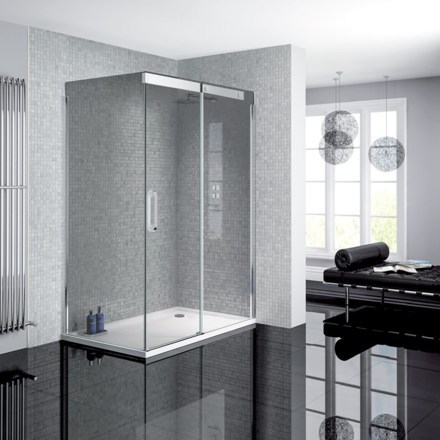 Sliding Door Shower Enclosure Right Hand 900 x 1400mm - 8mm Smoked Glass - Neptune Range