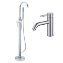 BUN/BeBa_17856/92827 Chrome Freestanding Bath Shower Mixer and Basin Tap Set - Arissa
