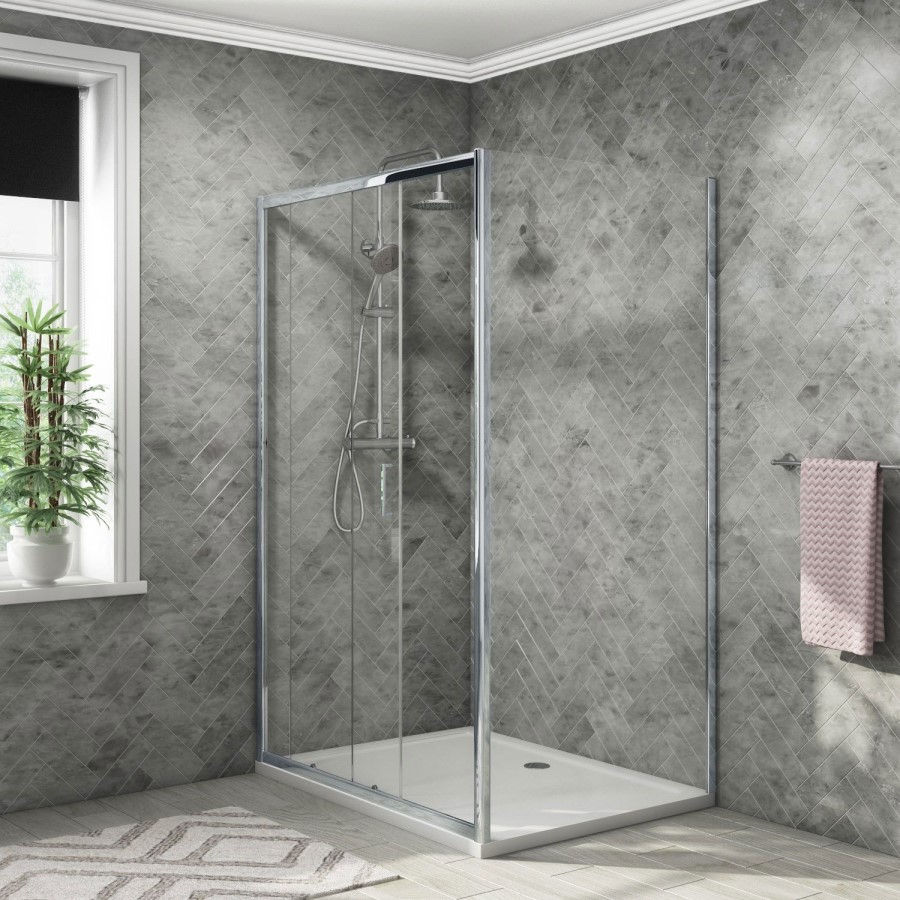 Sliding Door Enclosure 1200mm with Tray & Waste Rina Riser Rail Kit & Thermostatic Valve - Vega Range