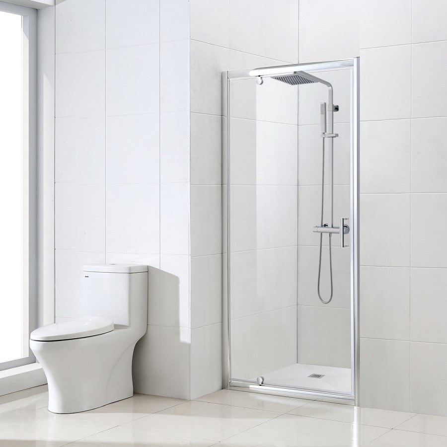 Vega 4mm 800 Pivot Shower Door with Silhouette Tray - Waste Included
