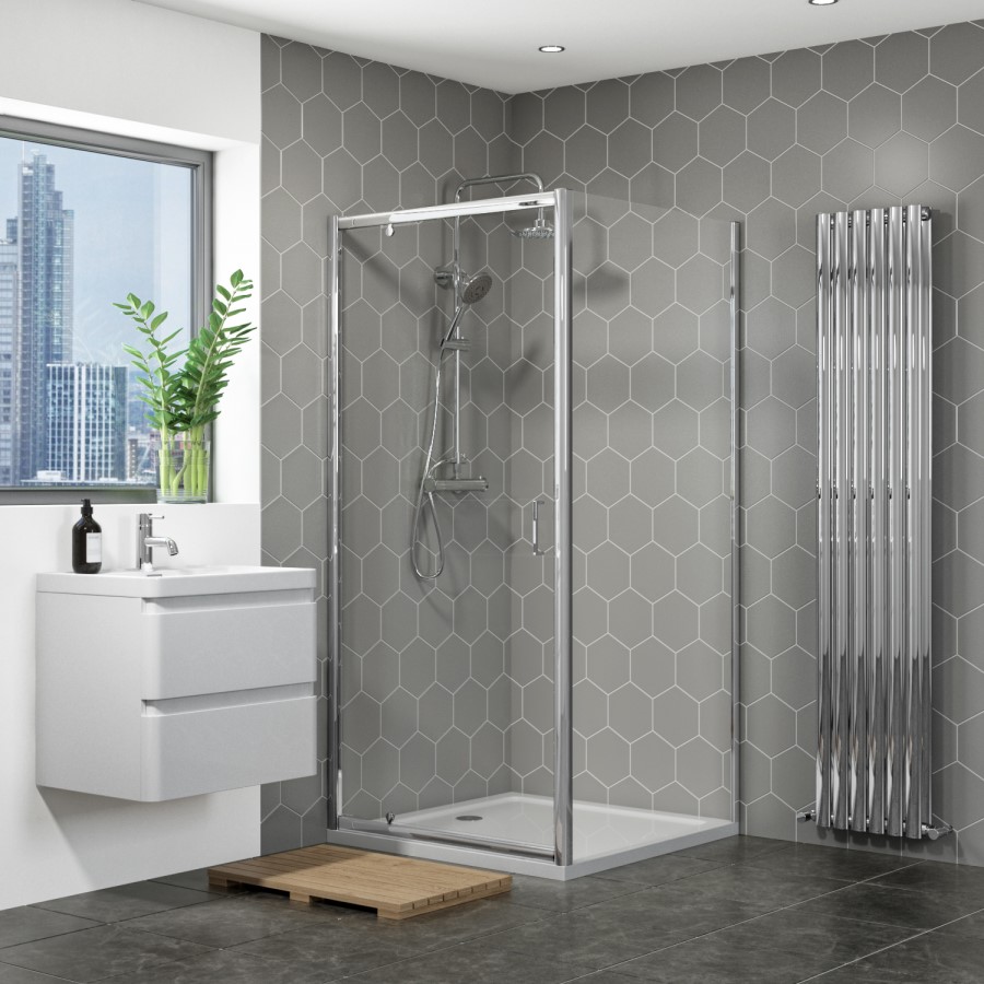 900mm Square Pivot Shower Enclosure with Shower Tray - Vega