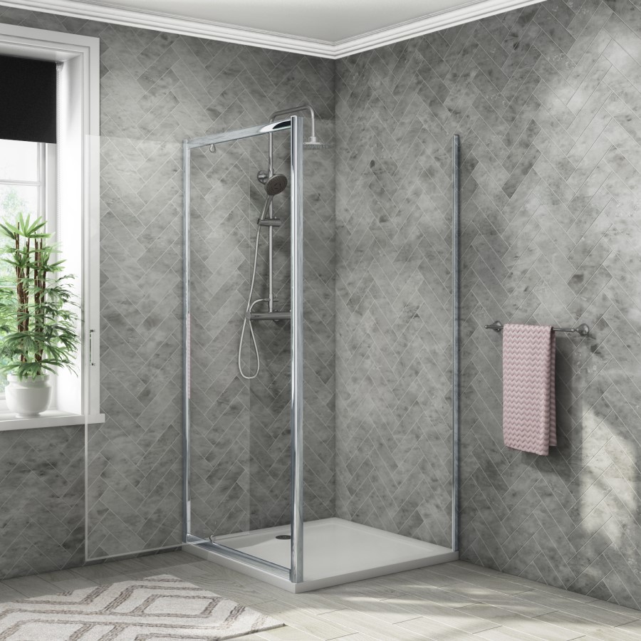 900mm Square Pivot Shower Enclosure with Shower Tray - Vega