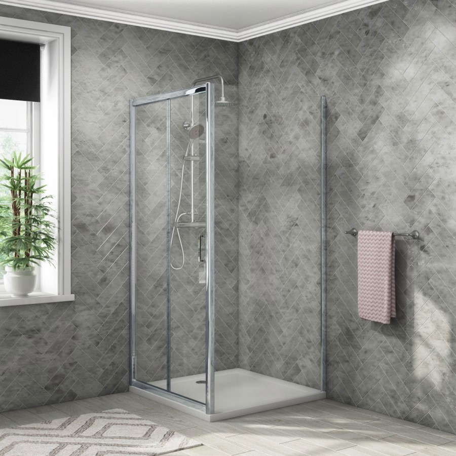 Bi-Fold Shower Enclosure with Shower Tray Rina Riser Rail Kit Shower Valve & Waste 900 x 900mm - 4mm Glass - Vega Range