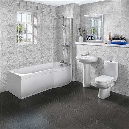 P Shaped 1675 Right Hand Shower Bath, Front Panel, Screen & Albury Suite