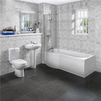 P Shaped 1675 Left Hand Shower Bath, Front Panel, Screen & Albury Suite