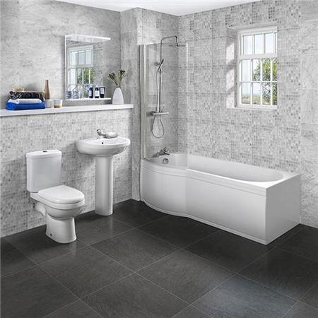 P Shaped 1675 Left Hand Shower Bath, Front Panel, Screen & Albury Suite