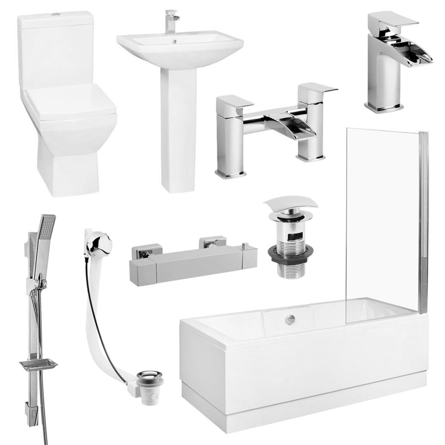 Tabor 1700 Shower Bath & Two Piece Suite with Taps & Waste   - single screen, right hand