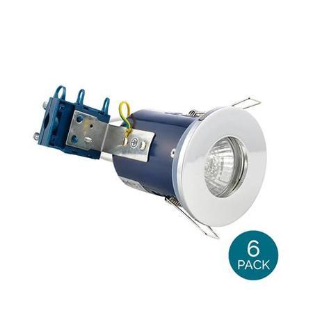 Fixed Fire Rated IP65 Chrome Downlight Warm White / Cool White Bulbs-Warm Bulb Colour-6 Pack