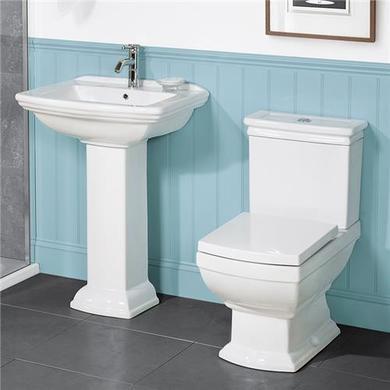 Line Traditional Close Coupled Toilet and Full Pedestal Bathroom Suite