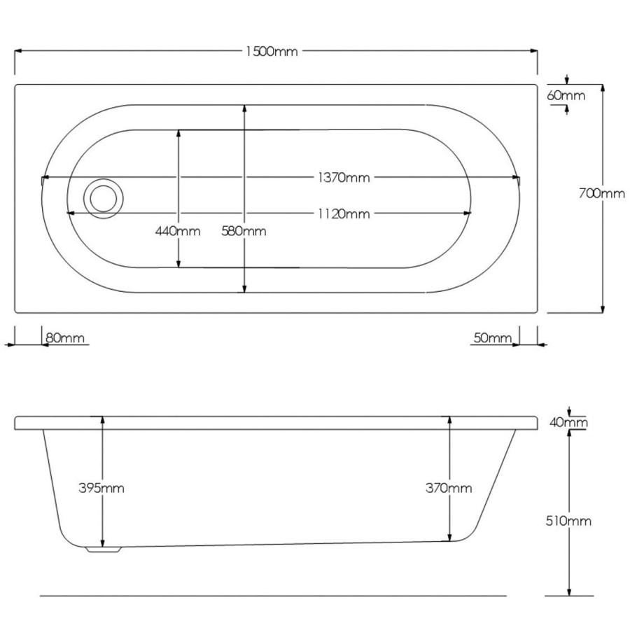 GRADE A1 - Alton 1500 x 700 single ended round bath