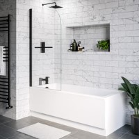 Grade A2 - Single Ended Shower Bath with Front Panel & Black Bath Screen with Towel Rail 1500 x 700mm - Alton Grade A2 - Single Ended Shower Bath with Front Panel & Black Bath Screen with Towel Rail 1500 x 700mm - Alton