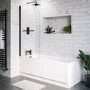 Grade A2 - Single Ended Shower Bath with Front Panel & Black Bath Screen with Towel Rail 1500 x 700mm - Alton