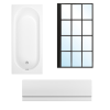 Single Ended Shower Bath with Front Panel &amp; Left Hand Black Grid Bath Screen 1500 x 700mm - Alton
