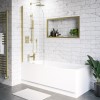 Single Ended Shower Bath with Front Panel &amp; Brushed Brass Screen 1500 x 700mm - Alton