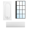 Single Ended Shower Bath with Front Panel &amp; Left Hand Black Grid Bath Screen 1600 x 700mm - Alton