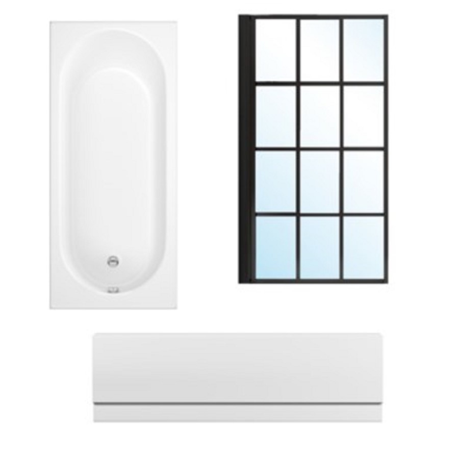 Grade A2 - 1600 x 700 Alton Single Ended Round Bath with Front Panel & Black Grid Screen - Right Hand