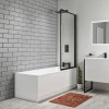Single Ended Shower Bath with Front Panel &amp; Black Framed Bath Screen 1600 x 700mm - Alton