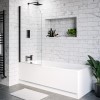 Single Ended Shower Bath with Front Panel and Hinged Black Bath Screen 1600 x 700mm - Alton