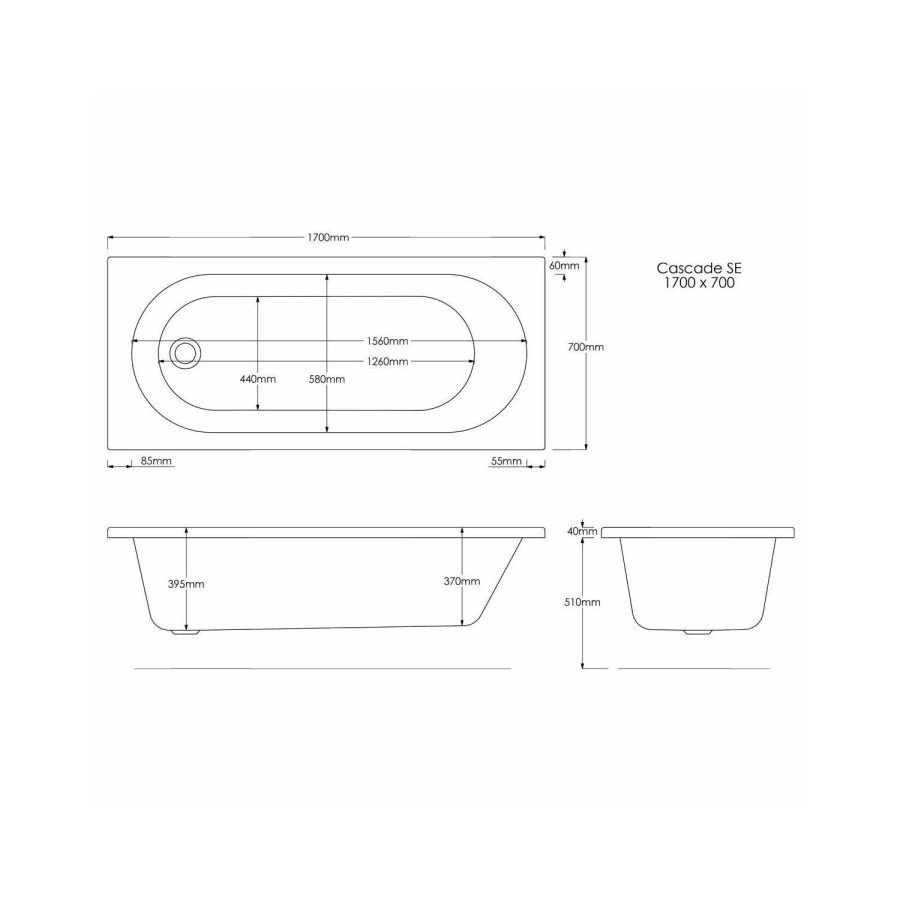1700mm Straight Bath Suite with Front Panel & White Toilet and Sink Unit - Alton