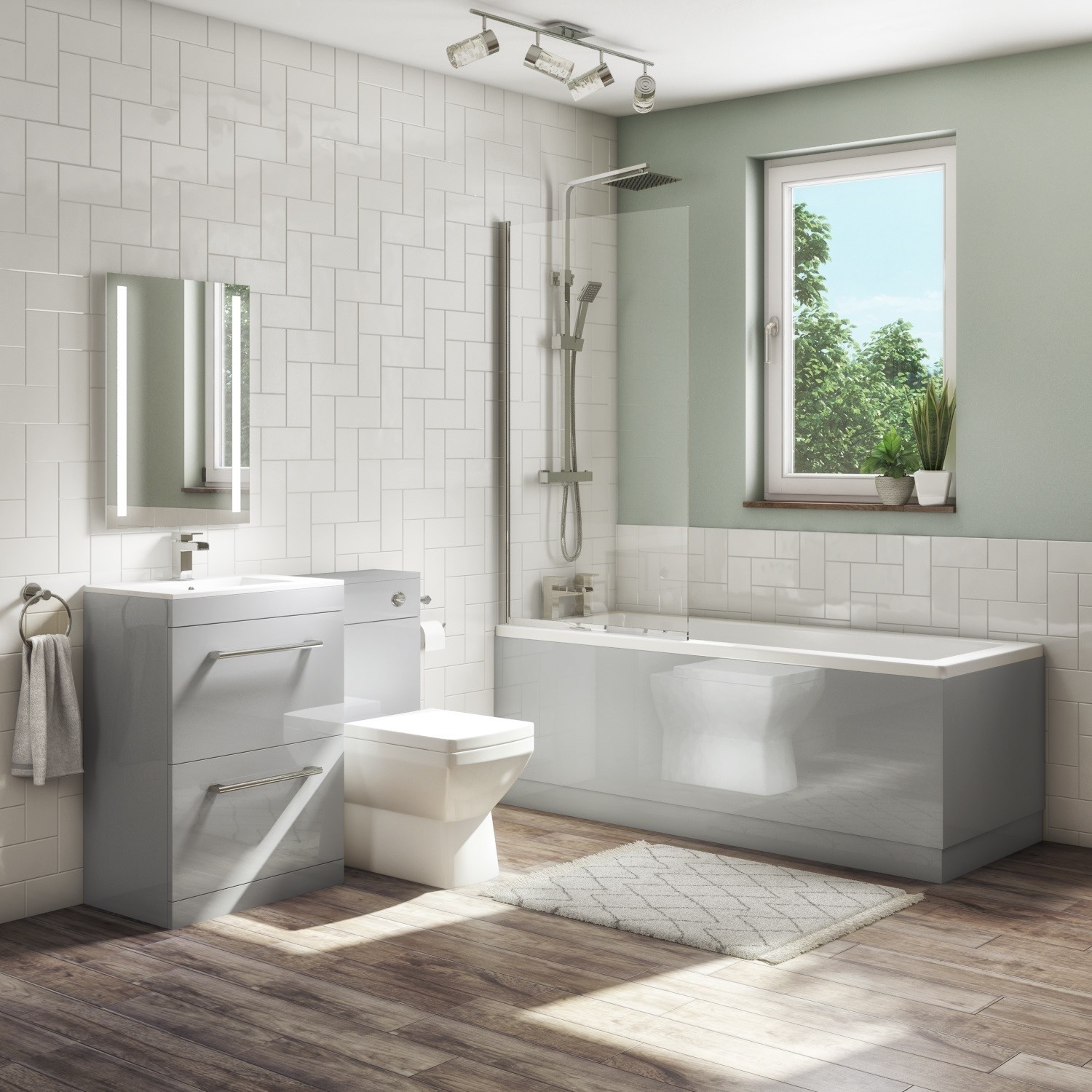 1700mm Straight Bath Suite With Toilet Basin Vanity Combination Unit Front Panel Grey Ashford Better Bathrooms 1700mm Straight Bath Suite With Toilet Basin Vanity Combination Unit Front Panel Grey Ashford Better Bathrooms