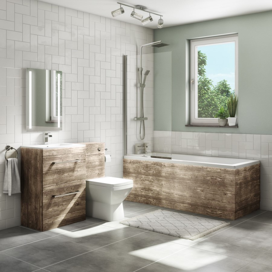 1700 Single Ended Bath +  Ashford Wood Effect Combi Unit with Tabor BTW