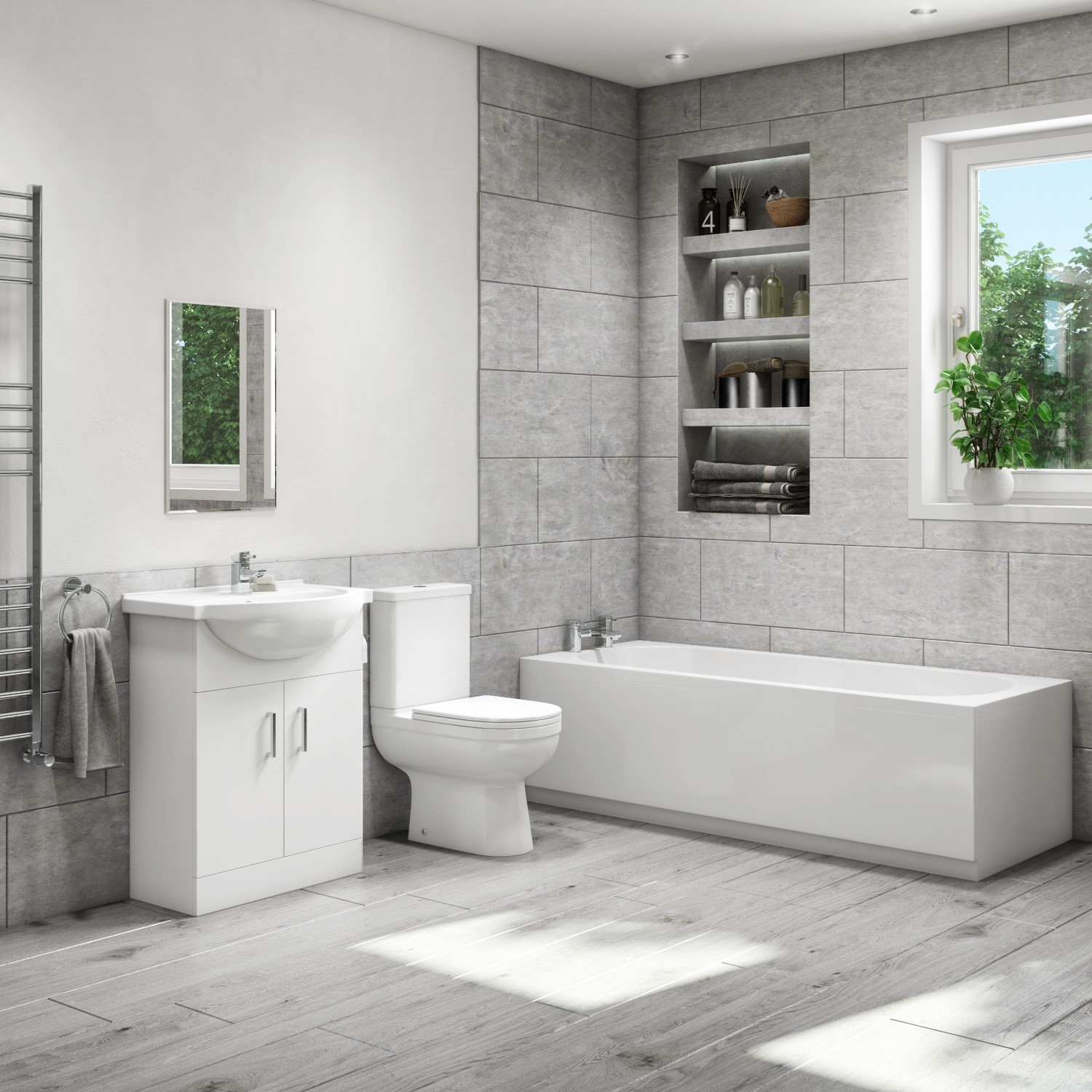 4mm Straight Bath Suite with 4mm Vanity Unit & Close Coupled Toilet -  Classic