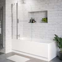 Single Ended Shower Bath with Front Panel & Hinged Chrome Bath Screen with Towel Rail 1700 x 700mm - Alton Single Ended Shower Bath with Front Panel & Hinged Chrome Bath Screen with Towel Rail 1700 x 700mm - Alton