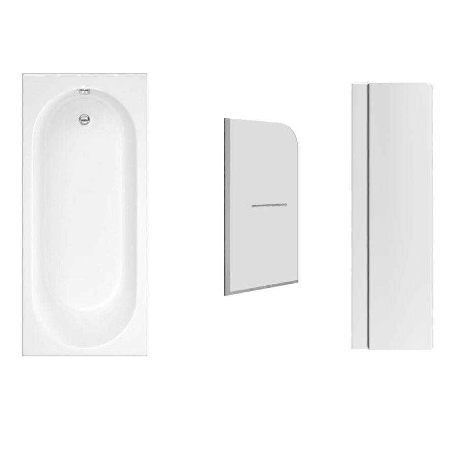 Grade A2 - Single Ended Shower Bath with Front Panel & Chrome Bath Screen with Towel Rail 1700 x 700mm - Alton